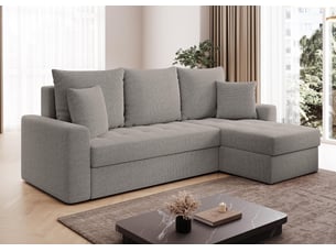 Canapé d'angle réversible convertible <strong>AX LIVING </strong> <strong>Karaman</strong> 4 places Velours beige avec coffre de rangement