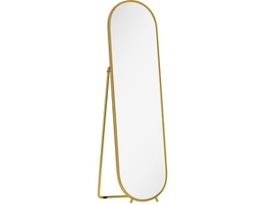 Miroir sur pied ovale 50 x 180 cm, cadre en métal doré, support rabattable