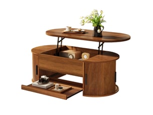 Table basse 110x55x55 cm, plateau escamotable, espace de rangement, table basse salon, pour intérieur, en mdf, marron