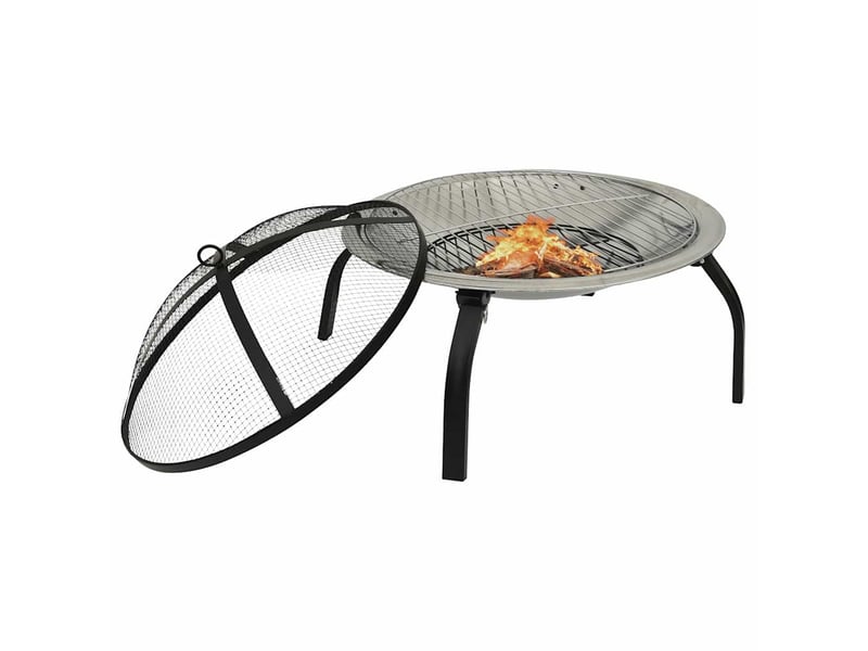 Foyer et barbecue avec tisonnier 2 en 1 56x56x49 cm inox - Conforama E