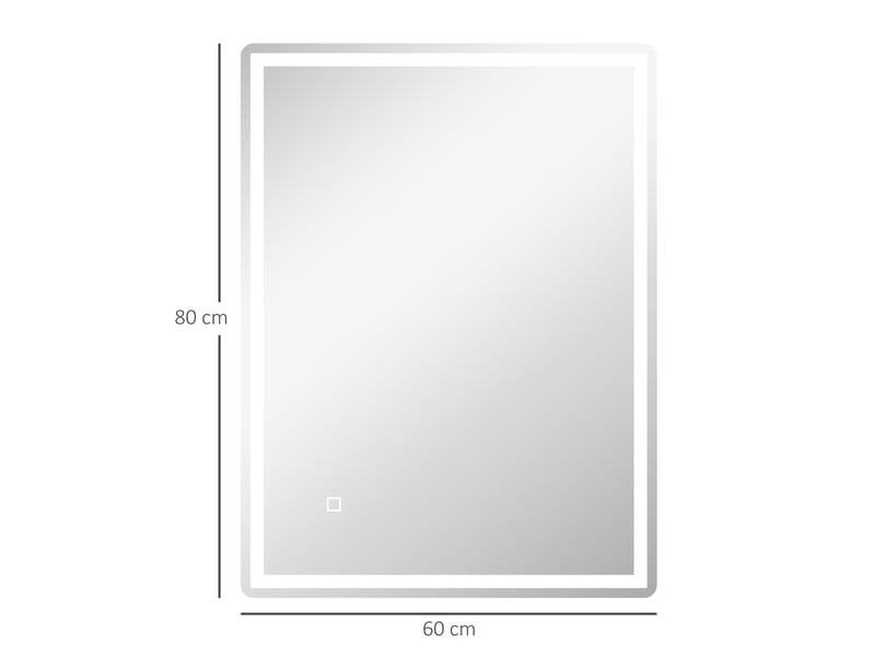  Miroir led de salle de bain - 80x60 cm - rectangulaire - intensité variable - fonction mémoire - surface antibuée 80x60x4cm - Conforama C