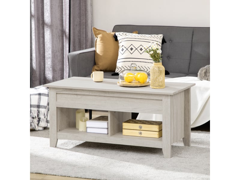  Table basse plateau relevable, table de salon avec étagères et compartiment caché,105 x 50 x 49-62,5 cm pour salon, aspect chêne clair, chambre  - Conforama W