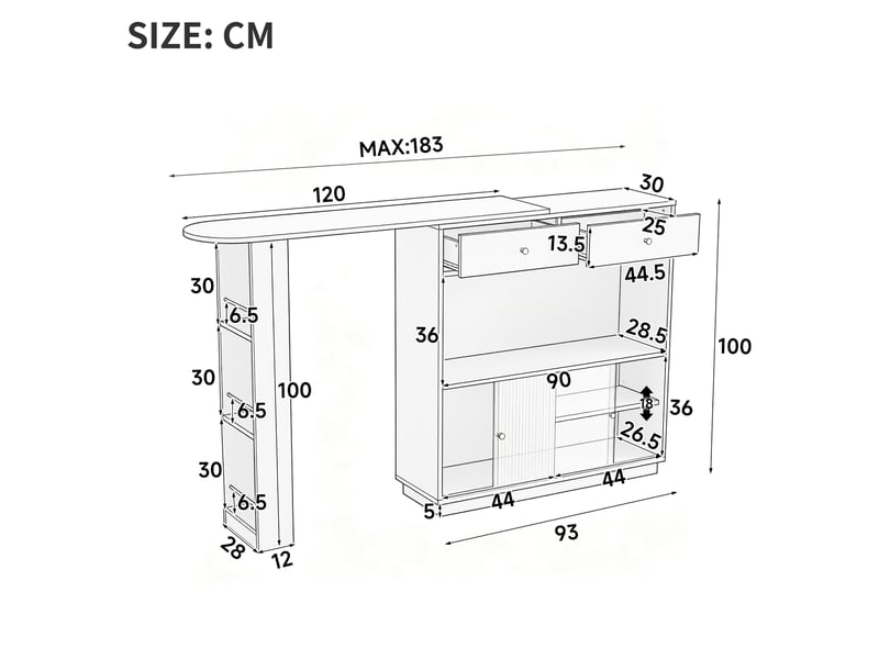  Îlot de cuisine bar pivotant 360° avec rangement et led 120x30x100 cm chêne  - Conforama C