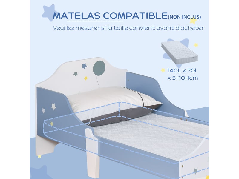  Lit pour enfants de 3 à 6 ans design étoiles sommier à lattes inclus chambre moderne 143 x 74 x 59 cm blanc bleu  - Conforama W