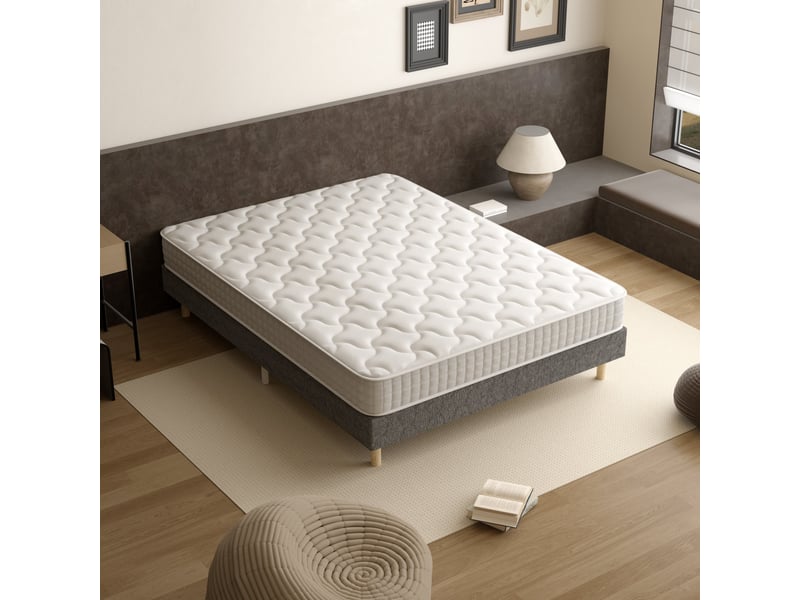  Sommier tapissé 180x200 + matelas à ressorts ensachés 20cm, 9 pieds inclus  - Conforama E