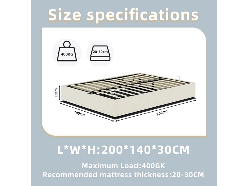  Sommier coffre 140x200 cm avec matelas, velours beige  - Conforama C