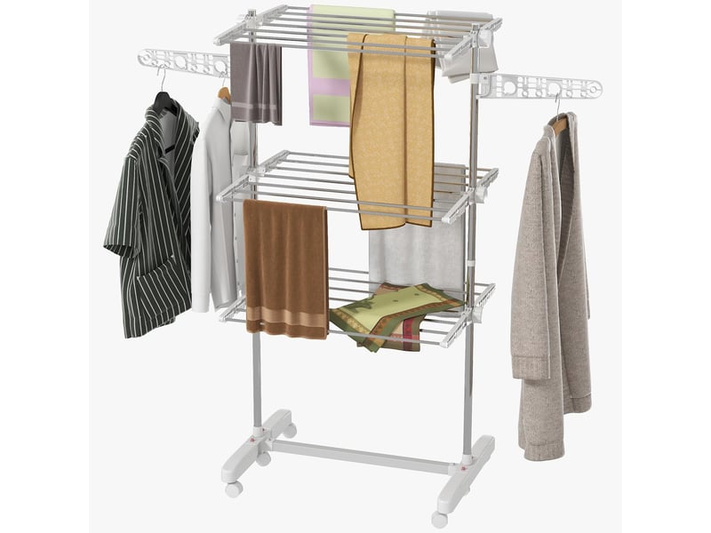  Séchoir à linge pliable 3 niveaux en acier inoxydable blanc 142 x 55 x 152 cm  - Conforama B