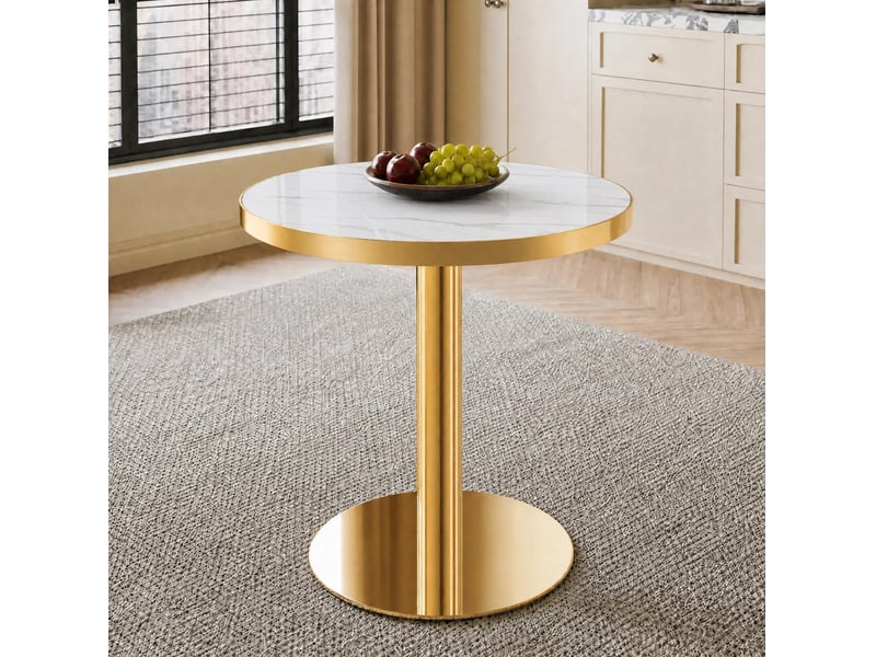  Table d’appoint ronde 60x60x74 cm effet marbre blanc et cadre doré  - Conforama B