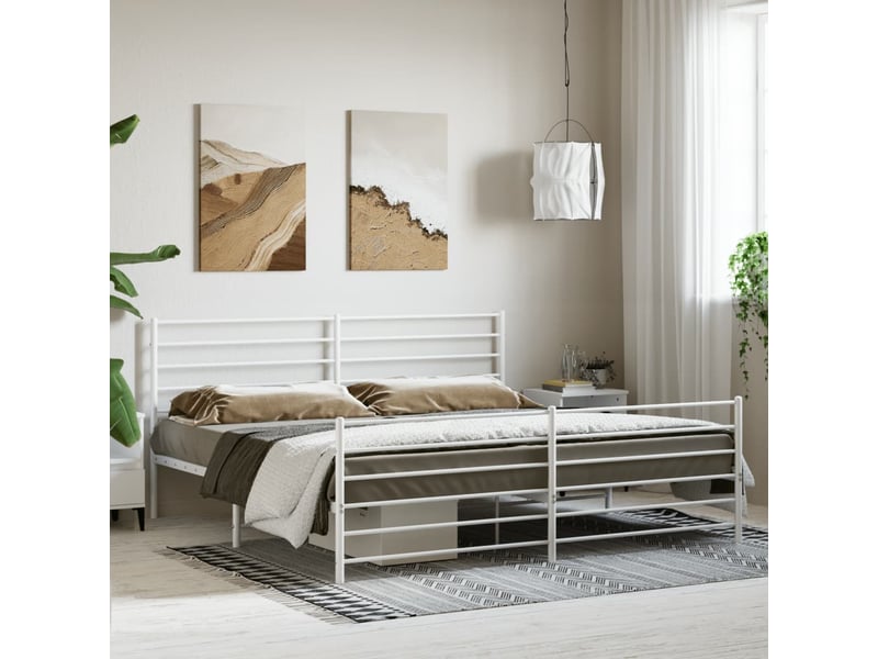  Lit double- lit adulte -  cadre de lit métal sans matelas et pied de lit blanc 200x200 cm  - Conforama C