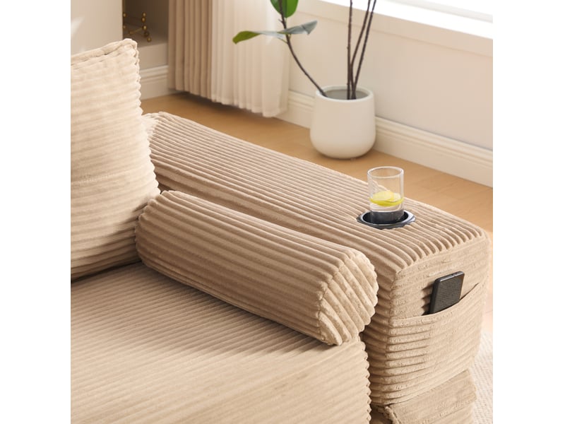  Sofa convertible 2 places hautdroit en velours côtelé beige, moelleux et confortable, pour canapé et lit  - Conforama D