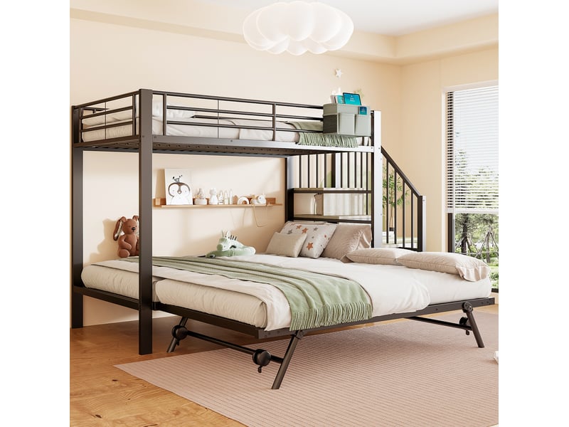  Lit superposé enfant 90x200 cm noir en métal avec lit gigogne 180x200 cm  - Conforama D