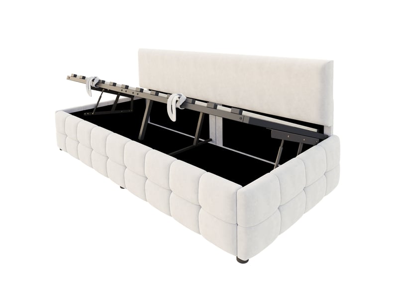  Lit enfant 90 x 200 cm style moderne rangement confort sans accoudoirs motif à carreaux velours beige avec matelas  - Conforama E