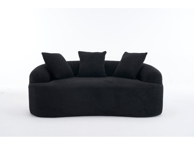  Canapé droit 2 places assise profonde et coussins inclus - forme courbée, chenille, noir  - Conforama A