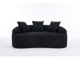 Canapé droit 2 places assise profonde et coussins inclus - forme courbée, chenille, noir