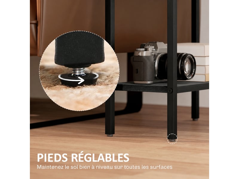  Table d'appoint industrielle noire, bout de canapé avec 3 étagères, petite table de salon gain de place, 43x18x62,5 cm  - Conforama E