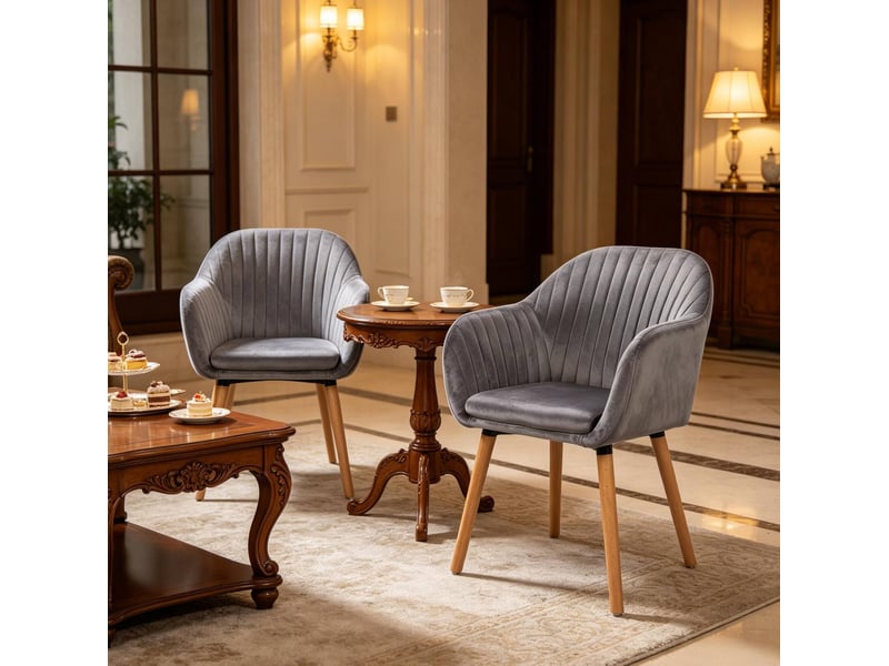  Lot de 2 chaises de salle à manger 42x50x81 cm – gris foncé – velours avec accoudoirs et pieds en bois  - Conforama E