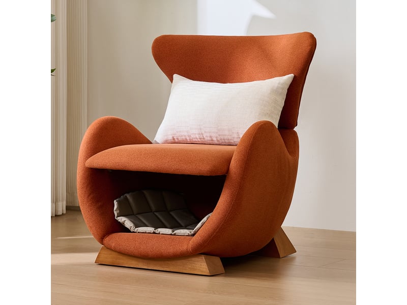  Fauteuil lounge avec niche intégrée, tissu et bois rouge brique  - Conforama C