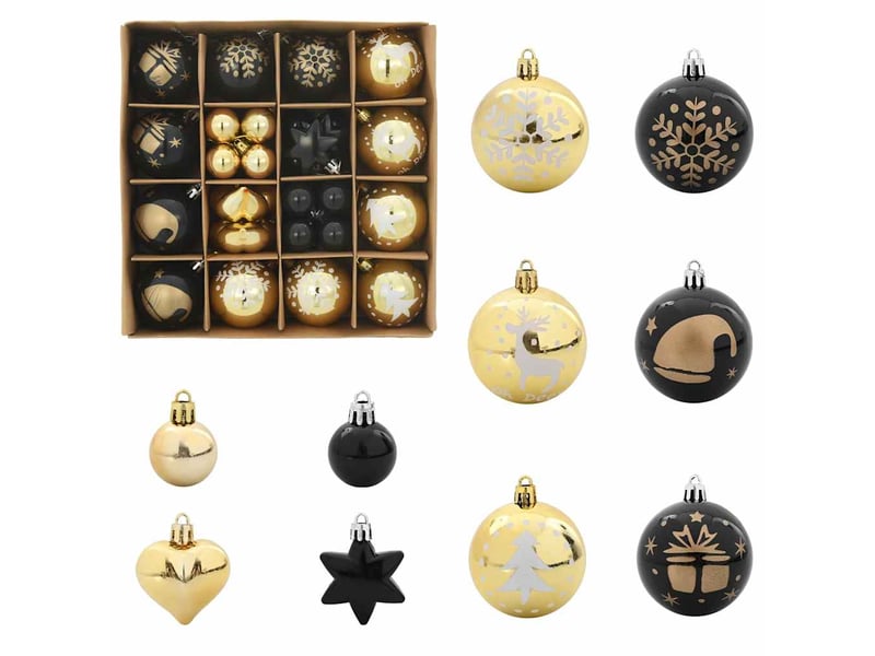  Ensemble de boules de noël 40 pcs noir et or ø 6 cm plastique  - Conforama A
