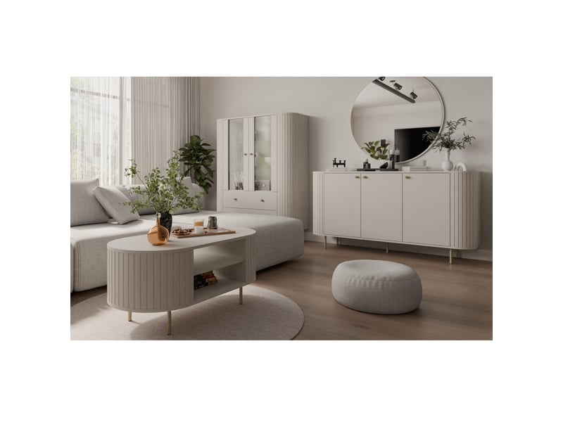  Table basse moderne ovale beige cachemire lilio  - Conforama E