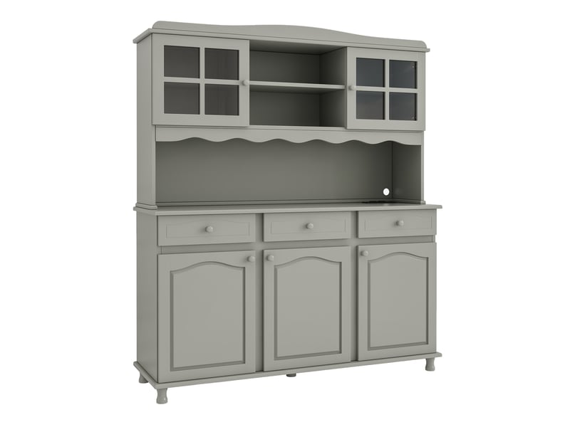 Buffet haut de cuisine gris-vert 135 x 40 x 185 cm, led, prises usb-a et usb-c - Conforama E