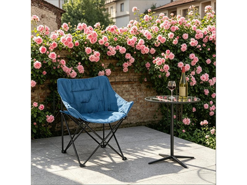  Fauteuil d'extérieur pliable 65 x 44,5 x 58 cm - structure métallique pliable avec sac de transport -  suédine et tissu oxford  -bleu  - Conforama B
