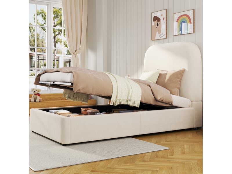  Modenvie lit enfant coffre 90x200 cm - rangement hydraulique, sommier inclus, sans matelas - beige  - Conforama E