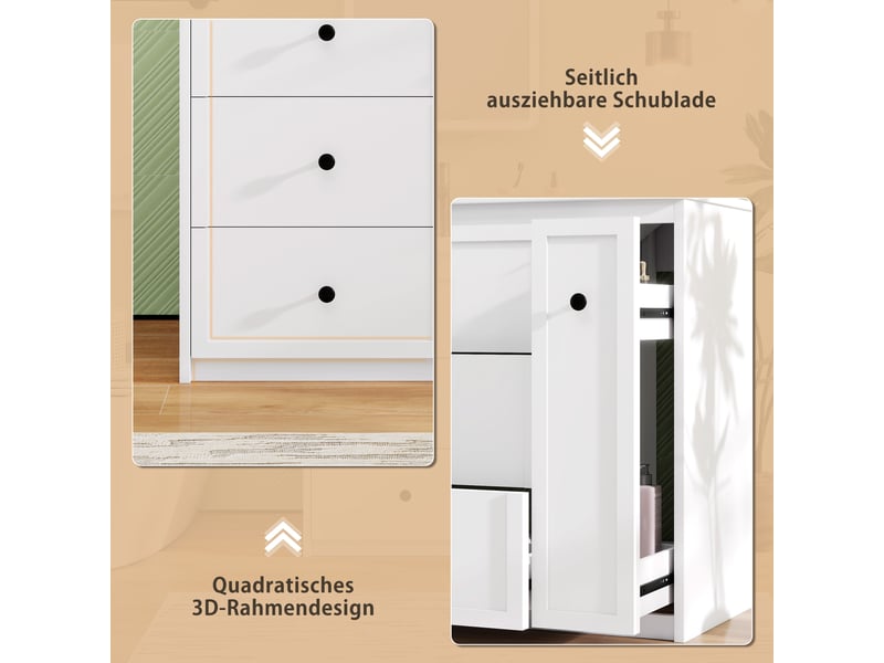 Meuble sous vasque avec 4 tiroirs et double rangement, vasque en céramique, salle de bain, 76×46×82 cm - Conforama E