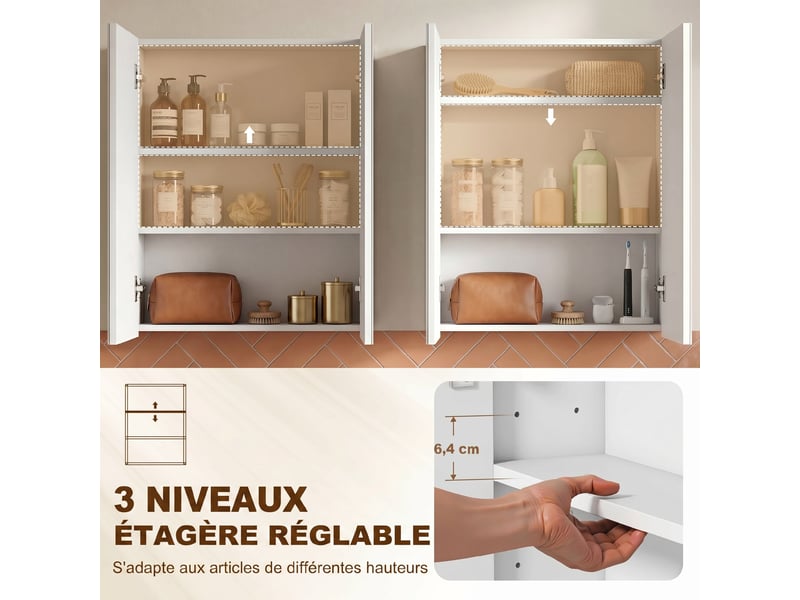 Armoire avec miroir en bois rangement salle de bain fermeture tampon porte mdf - Conforama E