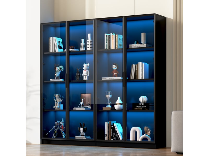  Vitrine de rangement en panneaux de particules avec led noir chicfurn  - Conforama B
