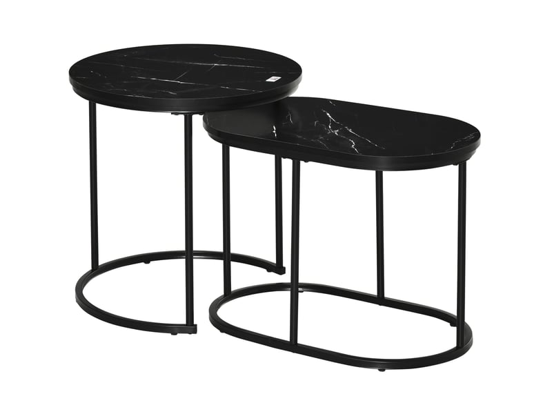 Tables basses gigognes empilables avec pieds réglables plateaux ronds et ovales en mdf et acier noir pour salon - Conforama A