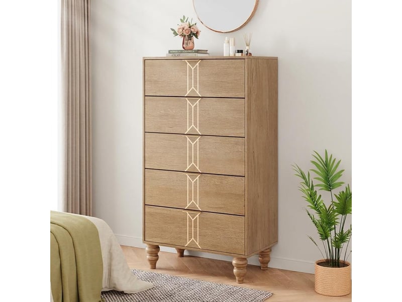 – commode haute 5 tiroirs en bois – grand capacité de rangement – design vintage moderne – parfaite pour chambre, salon, entrée PHO_107N6B56 - Conforama D