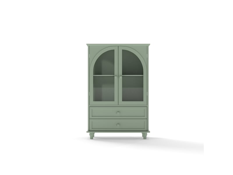 Buffet style campagne vert menthe, 2 portes vitrées bombées trempées, partie supérieure étagée, 2 tiroirs, rangement cuisine salle à manger entrée - Conforama A