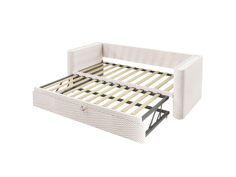 Lit gigogne enfant 90x200 cm + 90x190 cm canapé-lit avec led, velours, beige, sans matelas - Conforama R