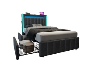 Lit avec rangement 90x190 cm WISHDOR   coloris gris