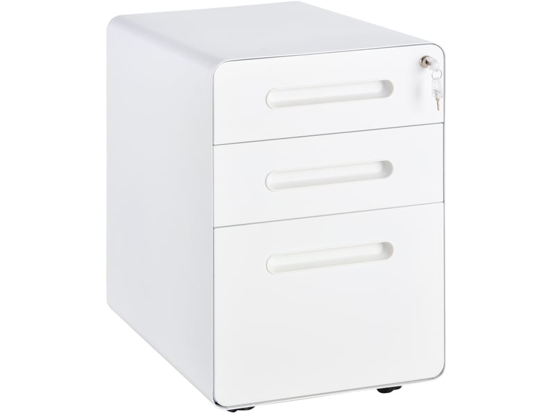  Caisson de bureau mobile 39 x 48 x 59 cm blanc en acier, 3 tiroirs verrouillables sur roulettes, rangement de documents  - Conforama A