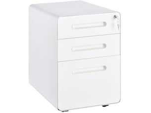 Caisson de bureau mobile 39 x 48 x 59 cm blanc en acier, 3 tiroirs verrouillables sur roulettes, rangement de documents