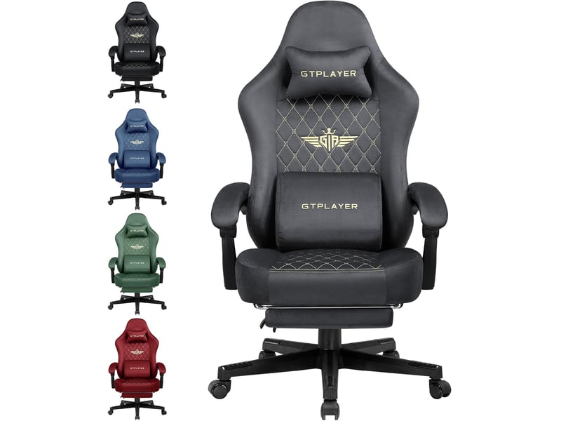  Gtplayer chaise de jeu ergonomique avec assise à ressorts et repose-pieds 150kg - tissu gris GT830-GY - Conforama A