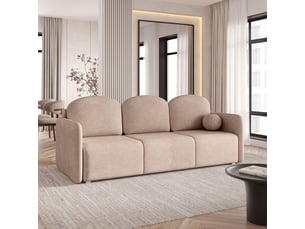 Canapé droit convertible <strong>MASSENO</strong> <strong></strong> 3 places Tissu beige avec coffre de rangement
