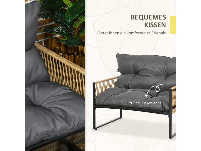 Salon de jardin,106x70x72 cm,4 pièces avec table en verre,résine tressée,gris foncé  - Conforama D