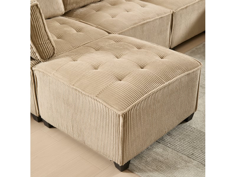  Canapé modulable 6 places 308x154 cm velours côtelé kaki  - Conforama D