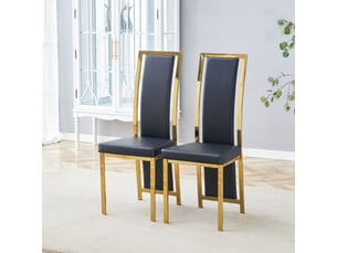 Ensemble de 2 chaises minimalistes - bord doré, cuir pu noir, cadre métal doré - 109 cm, salle à mangerbureau