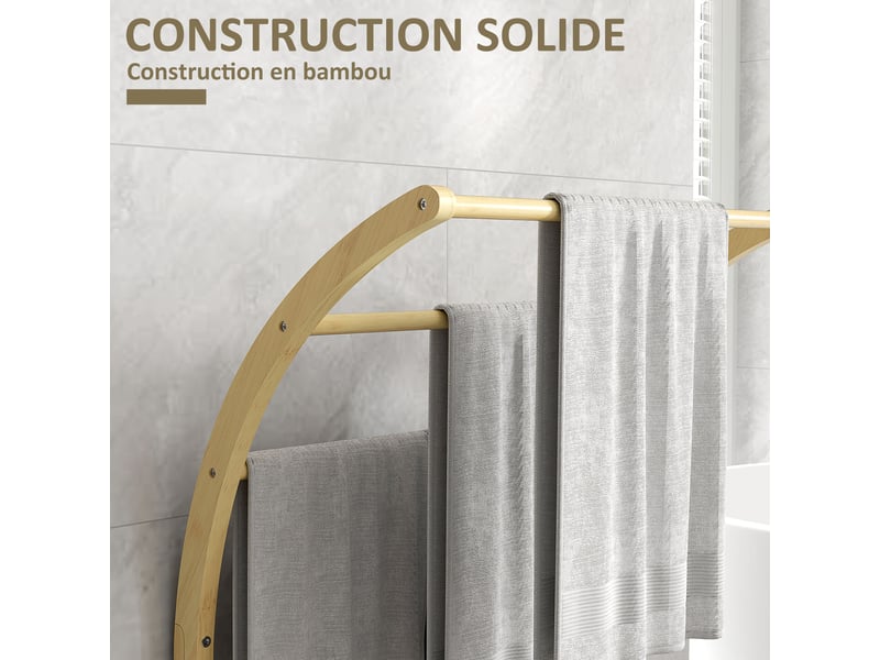 Porte-serviettes en bambou 3 barres avec étagère de rangement, pour la salle de bains et la buanderie, finition naturel - Conforama E