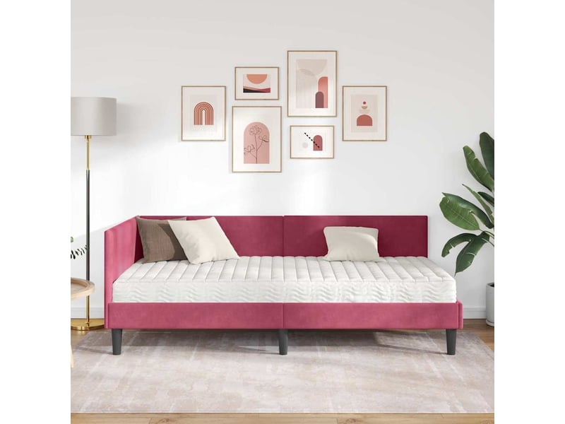 Lit simple- lit adulte - cadre de lit d'angle avec matelas 2 pcs bordeaux 100 x 200 cm - Conforama B
