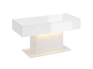 Table basse led blanche brillante - 2 tiroirs, télécommande, rangement - moderne