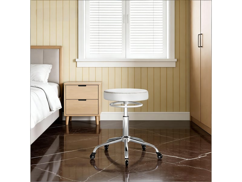  Tabouret de bureau à roulettes pivotant 360° réglable - lpospi - métal et similicuir blanc, 49 × 46-58 × 49 cm  - Conforama C
