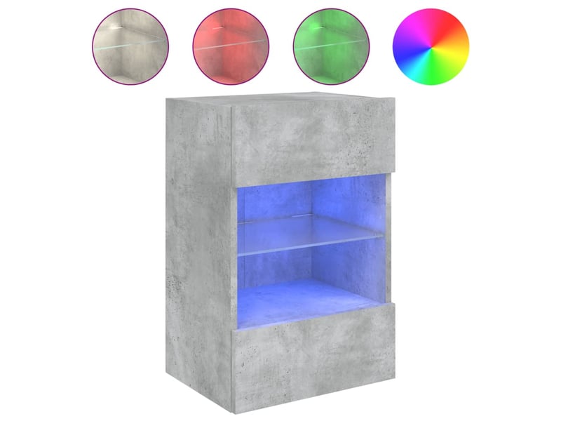 Meuble tv - banc tv - meuble de rangement mural avec lumières led gris béton 40x30x60,5 cm  - Conforama A