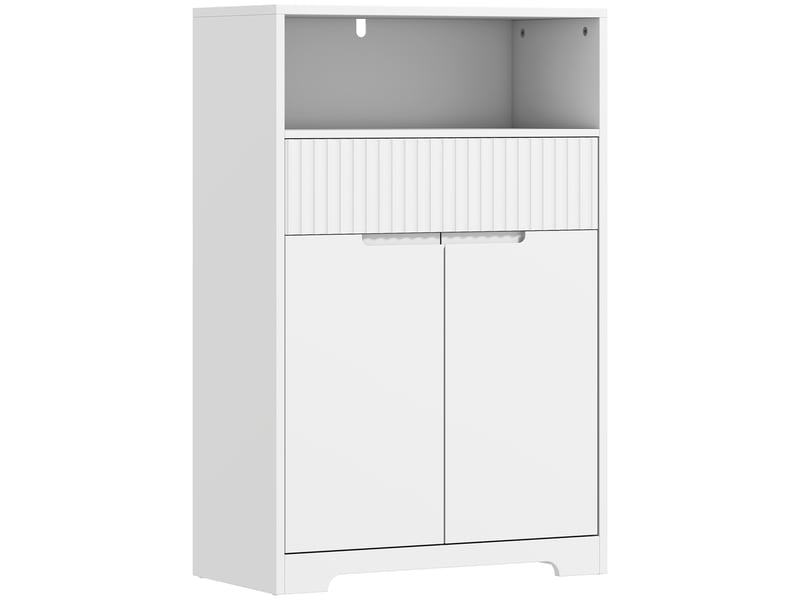  Meuble de salle de bain blanc, façade rainurée, étagère réglable, 60 x 30 x 91,5 cm  - Conforama A