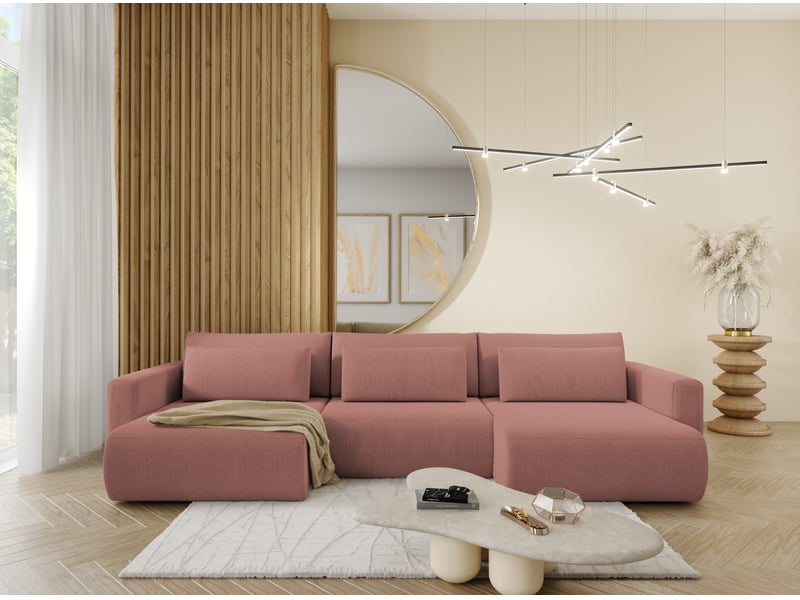  Canapé d'angle convertible 5 places welly u rose  - Conforama D