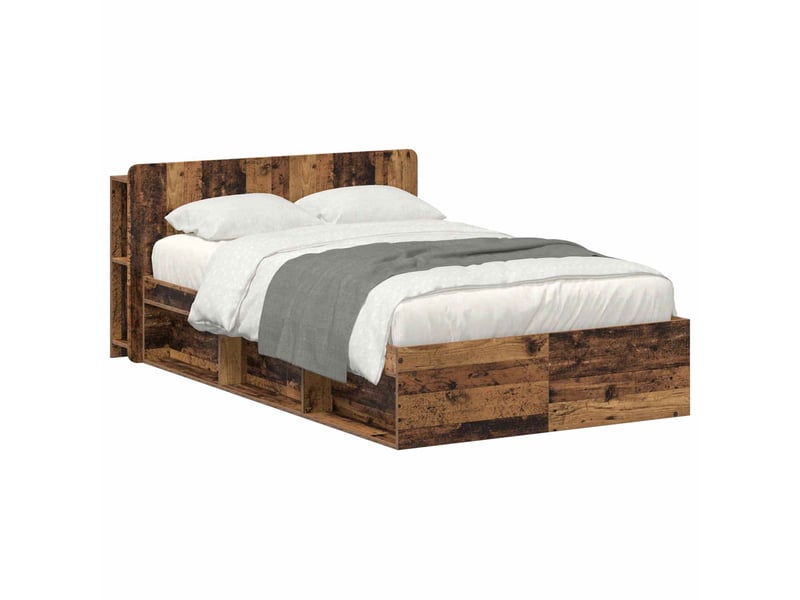 Lit double- lit adulte - cadre de lit avec rangement bois ancien 120 x 190 cm - Conforama A