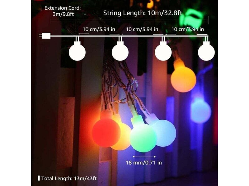 Guirlande lumineuse 100 led couleur 13m, guirlande lumineuse extérieure avec prise, 8 modes et fonction mémoire - Conforama B